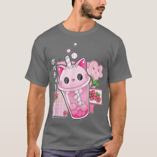 Camiseta Boba Tea Cat Bubble Tea Kawaii Anime Chica japonés
