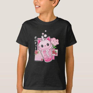 Camiseta Boba Tea Cat Bubble Tea Kawaii Anime Chica japonés