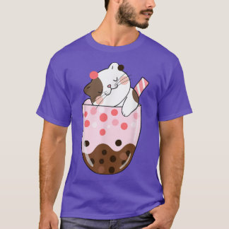Camiseta Boba Tea Cat Bubble Tea Kawaii Anime Chica japonés