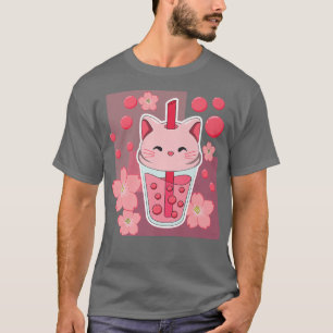 Camiseta Boba Tea Cat Bubble Tea Kawaii Anime Chica japonés