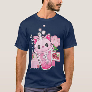 Camiseta Boba Tea Cat Bubble Tea Kawaii Anime Chica japonés