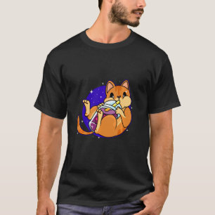 Camiseta Boba Tea Cat Cortada Cat Con Té Boba