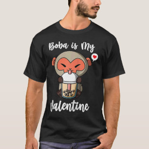 Camiseta Boba Tea es mi Valentine Macaque Monkey Anti Valen