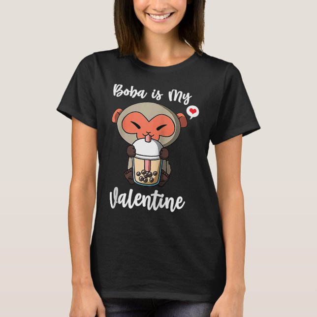 Camiseta Boba Tea es mi Valentine Macaque Monkey Anti Valen (Anverso)