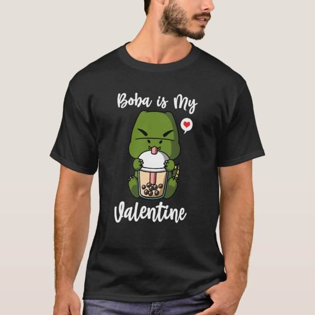 Camiseta Boba Tea es mi Valentine Rex Dinosaur Anti Valenti (Anverso)