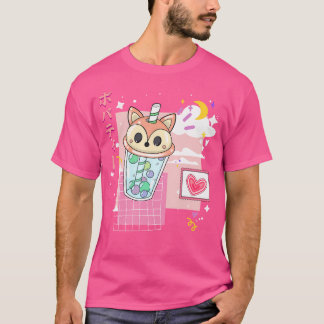 Camiseta Boba Tea Fox Bubble Tea Kawaii Anime Chica japonés