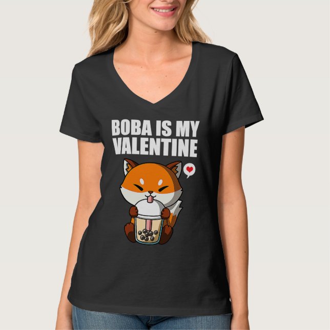 Camiseta Boba Tea is My Valentine Fox Anti Valentines Day 1 (Anverso)