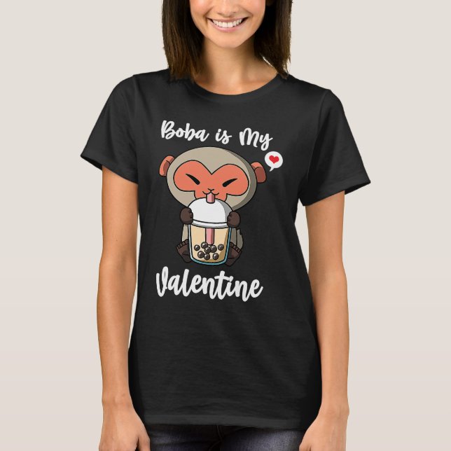 Camiseta Boba Tea is My Valentine Macaque Monkey Anti Valen (Anverso)
