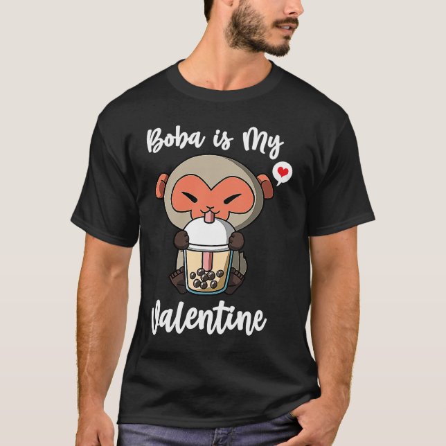 Camiseta Boba Tea is My Valentine Macaque Monkey Anti Valen (Anverso)