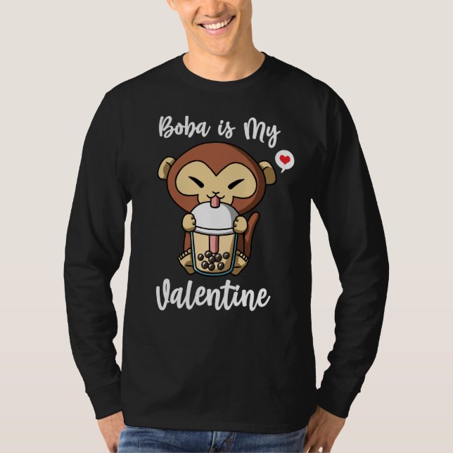 Camiseta Boba Tea is My Valentine Monkey Anti Valentines Da (Anverso)