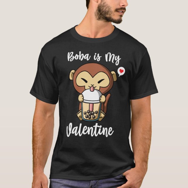Camiseta Boba Tea is My Valentine Monkey Anti Valentines Da (Anverso)