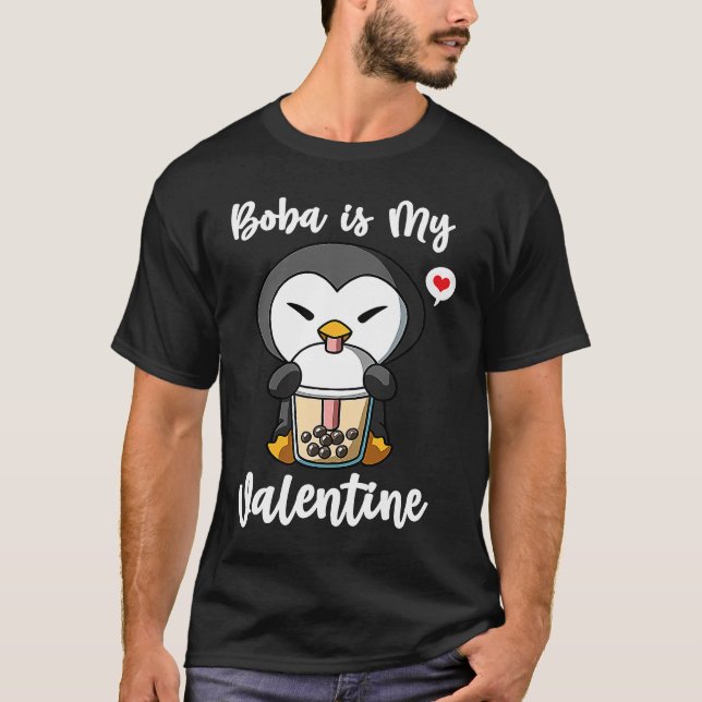 Camiseta Boba Tea is My Valentine Penguin Anti Valentines D (Anverso)