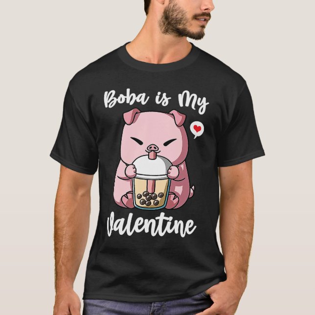 Camiseta Boba Tea is My Valentine Pig Anti Valentines Day (Anverso)