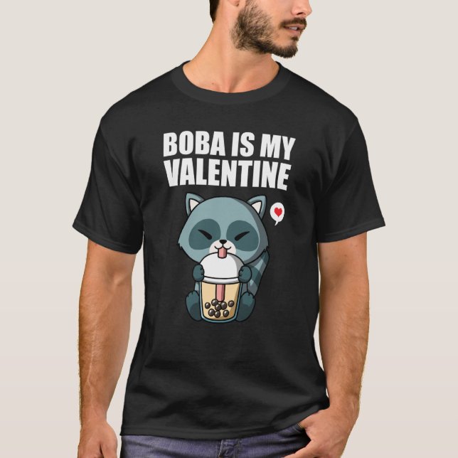 Camiseta Boba Tea is My Valentine Raccoon Anti Valentines D (Anverso)