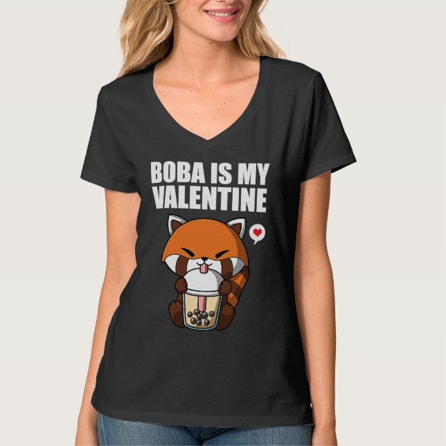 Camiseta Boba Tea is My Valentine Red Panda Anti Valentines (Anverso)