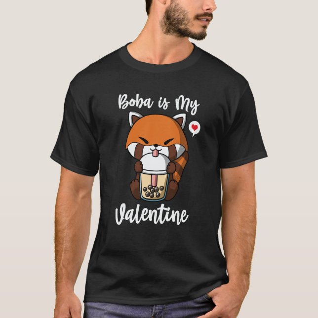 Camiseta Boba Tea is My Valentine Red Panda Anti Valentines (Anverso)