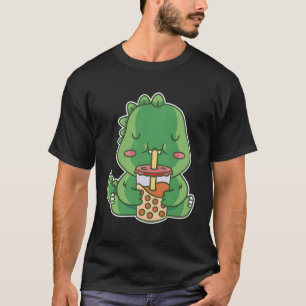 Camiseta Boba Tea Kawaii Baby Dinosaur Bebiendo Té De Burbu