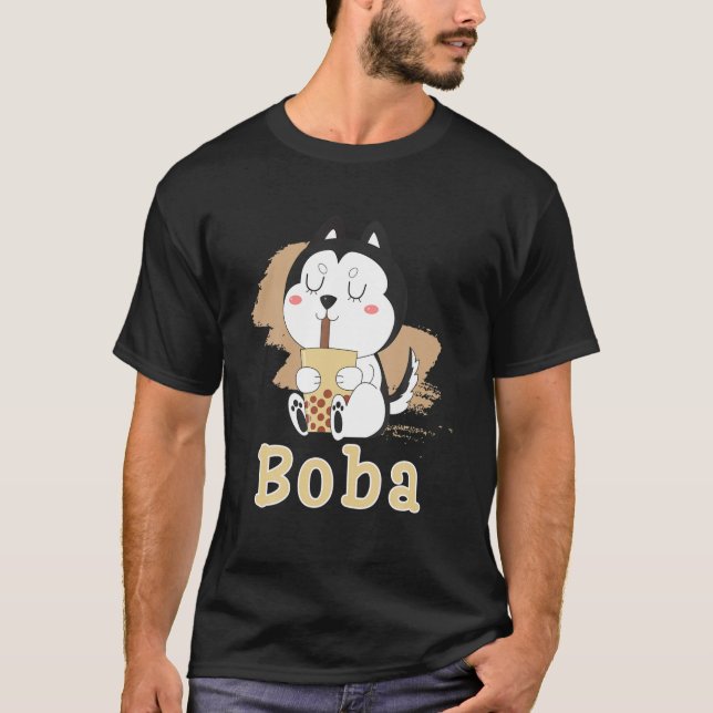 Camiseta Boba Tea Milk Bubble Tea Husky Cute Avers Kawaii (Anverso)