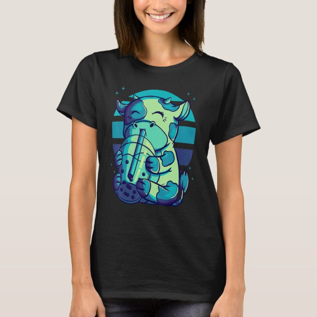 Camiseta Boba Tea Sunset Night Time Bubble Cow Kids (Anverso)