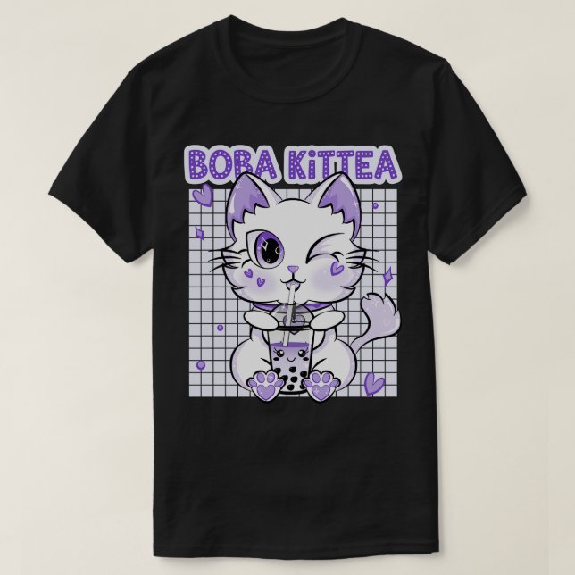 Camiseta Boba Tea Women Lavender Kittea Kawaii Cat Japonesa (Diseño del anverso)