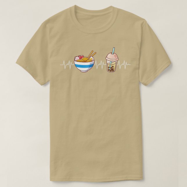 Camiseta Boba Y Ramen Heartbeat Kawaii Bubble Tea Noodles (Diseño del anverso)