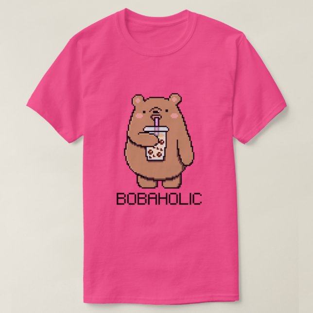 Camiseta Bobaholic Pixel Bear Ama Boba Tea (Diseño del anverso)