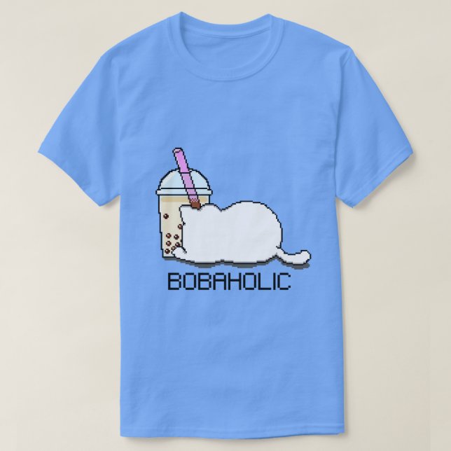 Camiseta Bobaholic Pixel Cat ama el té Boba (Diseño del anverso)