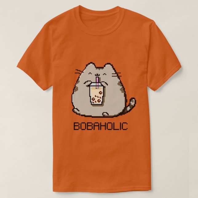 Camiseta Bobaholic Pixel Chubby Cat ama el té Boba (Diseño del anverso)
