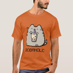 Camiseta Bobaholic Pixel Chubby Cat ama el té Boba