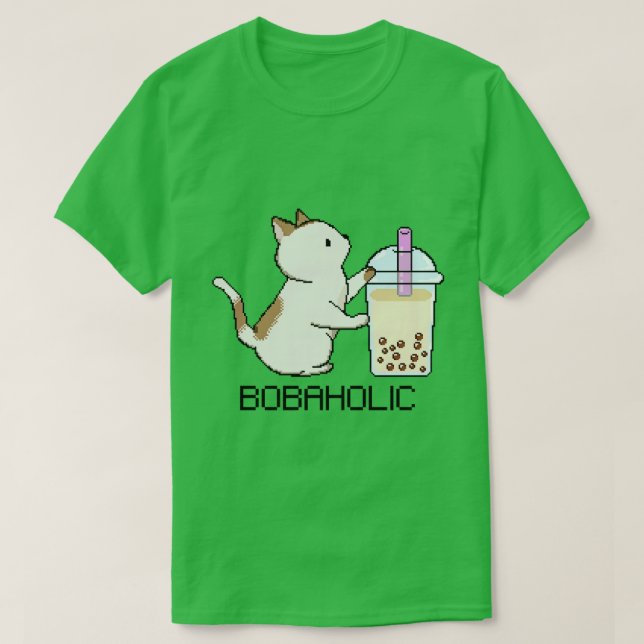 Camiseta Bobaholic Pixel Kitty Ama Boba Tea (Diseño del anverso)