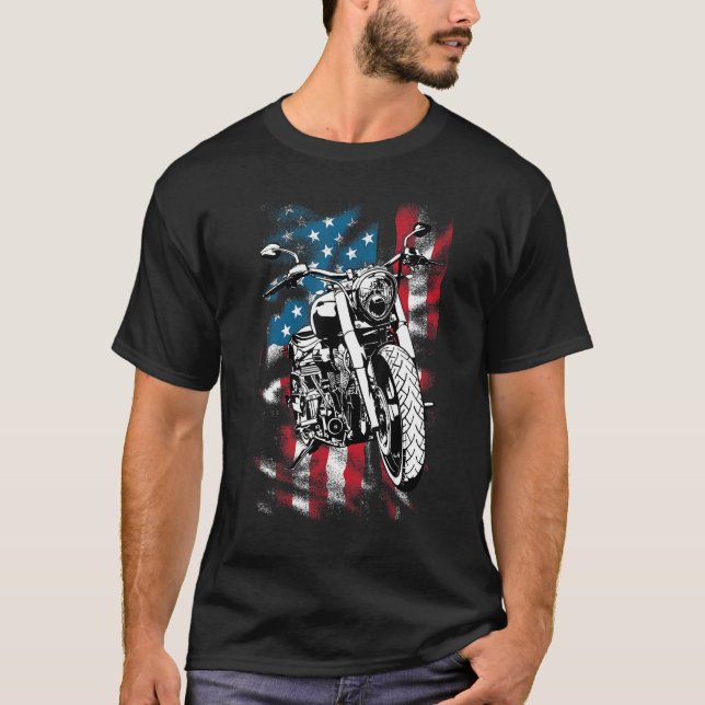 Camiseta Bobber Motocicleta Julio 4 Bandera Veteriana Ameri (Anverso)