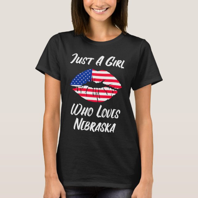Camiseta Boca de boca Amor Bandera Americana Nebraska (Anverso)