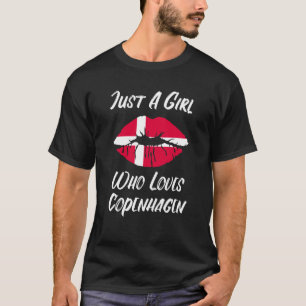 Camiseta Boca de los labios Ama la bandera danesa Copenhagu