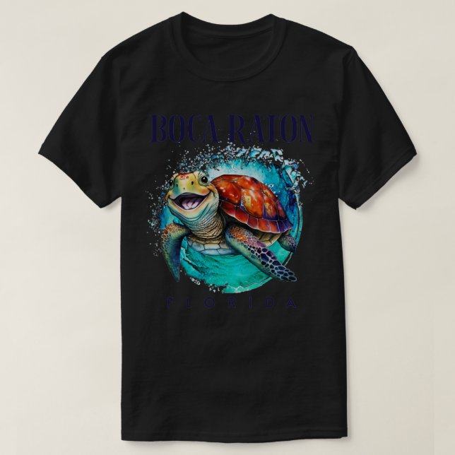 Camiseta Boca Raton Florida acuarela feliz tortuga marina (Diseño del anverso)