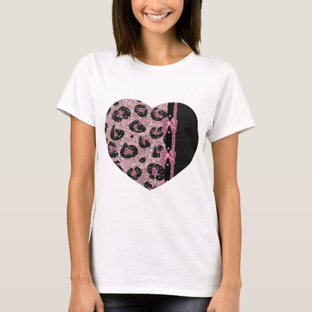 Camiseta Bocas de cinta de cinta de papel de leopardo rosa  (Anverso)