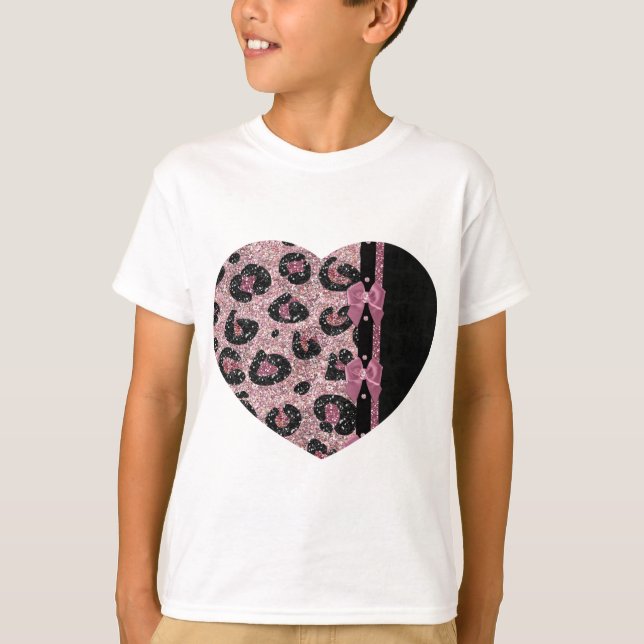 Camiseta Bocas de cinta de cinta de papel de leopardo rosa  (Anverso)