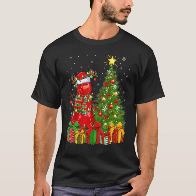 Camiseta Bocce Ball Snowman ilumina el árbol navideño Santa (Anverso)