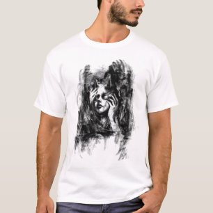 Camiseta Boceto abstracto de carbón Chica Cara Arte