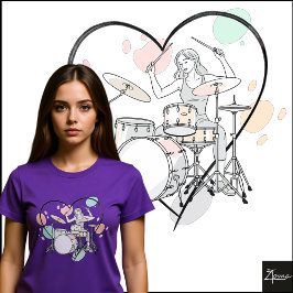 Camiseta Boceto de baterista minimalista con corazón pastel