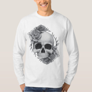Camiseta Boceto de Calavera y Rosas