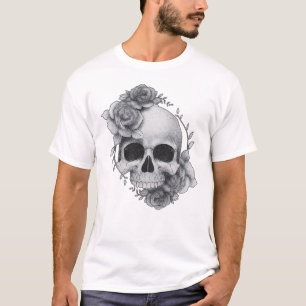 Camiseta Boceto de Calavera y Rosas