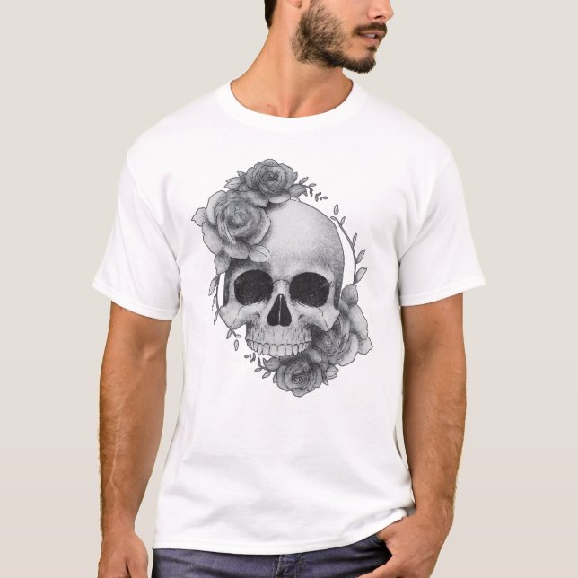 Camiseta Boceto de Calavera y Rosas (Anverso)