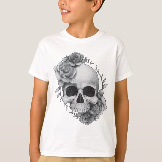 Camiseta Boceto de Calavera y Rosas (Anverso)