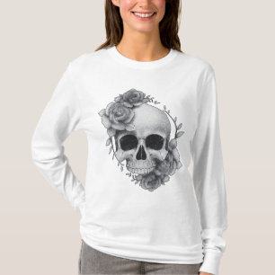 Camiseta Boceto de Calavera y Rosas