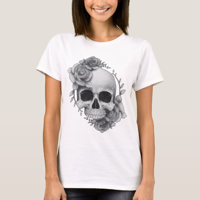 Camiseta Boceto de Calavera y Rosas (Anverso)