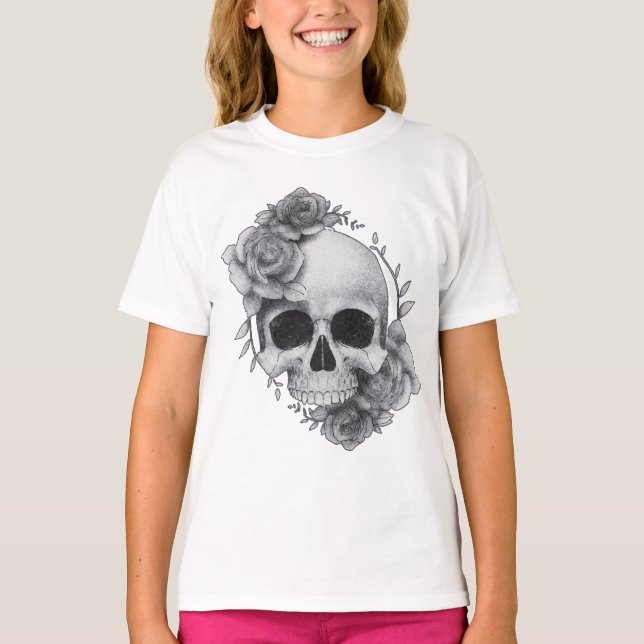 Camiseta Boceto de Calavera y Rosas (Anverso)