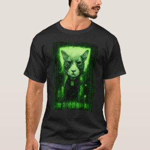 Camiseta Boceto de gato digital rodeado de código de comput