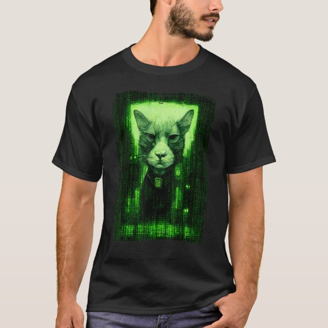 Camiseta Boceto de gato digital rodeado de código de comput (Anverso)