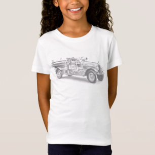 Camiseta boceto de lápiz de camión de bomberos antiguo dibu
