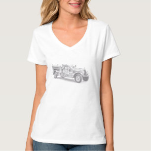 Camiseta boceto de lápiz de camión de bomberos antiguo dibu
